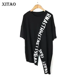 Xitao oregelbunden bokstav t-shirt mode kvinnor pullover gudinna fläkt print patchwork elegant avslappnad stil lös tee xj4820 210623