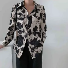 Harajuku skjorta leopard-print långärmad tröja kvinnor topp vårblomma lösa chiffon blusas de mujer blouses 2010h 210420