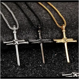 Necklaces & Pendants Jewelryeuropean And American Titanium Cross Necklace Classic Simple Versatile Stainless Steel Nail Pendant Drop Deliver