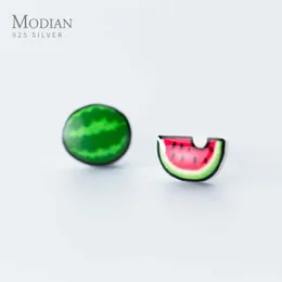 Lovely 100% Sterling Silver 925 Cute Fruit Watermelon Fresh Stud Earrings for Women Kids Girls Jewelry Gifts Brincos 210707