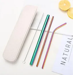 Reusable Stainless Steel Straw Set Straight Bent Straws Cleaning Brush 5PCS Metal Smoothies Drinking StrawsSet WLL732