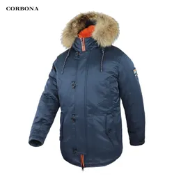 Corbona N3Bタイプ冬パーカーメンズコート長い特大の現実の毛皮のフードミリタリーアーミーオスのジャケット埋めたフリースブランドの布211014