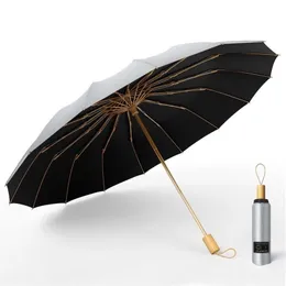 Parapluie manuel 3 pliants 16K résistant au vent fort Hommes Parasol Femmes Pluie Grands parapluies Super Protection solaire et UV 211124