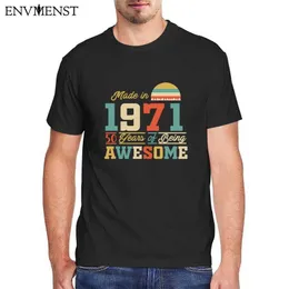 100 bawełna 1971 Koszulki 50 lat bycia niesamowite 50. prezenty urodzinowe dla kobiet i męskie śmieszne koszula unisex prezent topy XS-3XL 210629