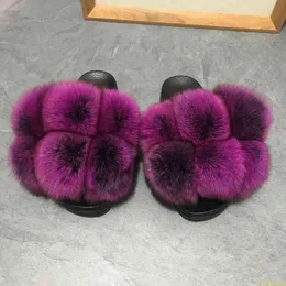 Furry Fur Slides Summer Shoes for Women Tisters Women's Shoes 2020 Fox Fur Flat Sandals Zapatos Mujer Flip Flops Beach Sandals H1122