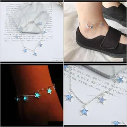 Anklets Jewelry Drop Delivery 2021 Luminous Beach Wind 형광 블루 5 뾰족한 별 Tassel Anklet Female Wuyfh