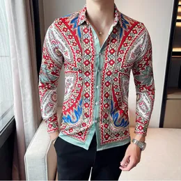 Men's Casual Shirts 2021 Autumn Mens Red Baroque Flower Shirt Men Slim Fit Dress British Style High Quality Streetwear Social Camisa Masculi