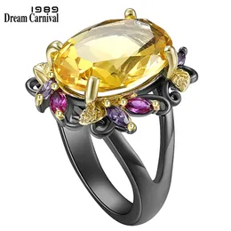 DreamCarnival1989 Fabulous Statement Rings for Women Elegant Golden Zircon Anniversary Party Must Have Jewelry WA11877G 220216