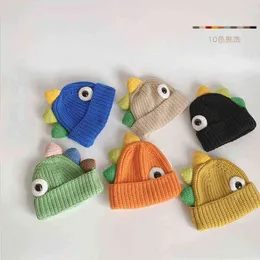 Cartoon Dinosaur Infant Toddler Baby Hat Cap Koreansk version Stickade kepsar för pojkar Flickor Beanies håller varma barntillbehör hattar Y21111