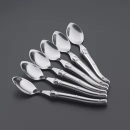 6'' 15cm Stainless Steel Laguiole Style Teaspoon Hollow Handle Mini Coffee Spoon Small Dessert Tea Spoons Silver Dinnerware Set