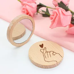 Wedding Party Favor Gift Wood Small Round Portable Pocket Mirror Wooden Mini Makeup Mirrors DH9657