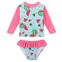 Baohulu Cute Cartoon Watermelon Baby Swimsuit Girls Two Pieces Floral Children Long Uv Toddler Swimwear Bathing Suits