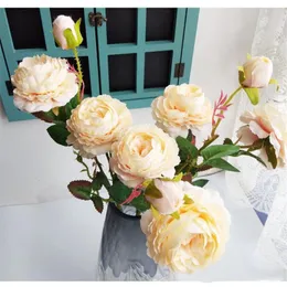 2022 роза украшения искусственные шелковые цветы листья 3 головы длинные розы стебель роза свадьба вечеринка дома декоративный
