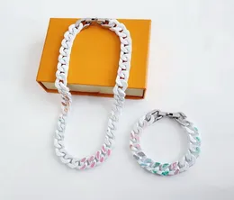 Europe America New Style Necklace Armband Men Graved White and Silver-Color Hardware Multicolor Print Pattern Ceramic Chain Links Smyckesuppsättningar MP2849 MP2852