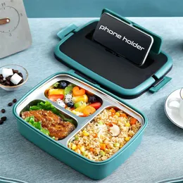 Tragbare Bento-Box für Frauen, japanischer Stil, Lebensmittelbehälter, Aufbewahrungs-Lunchbox für Kinder, Edelstahl-Lunchbox, auslaufsichere Boxen 211108