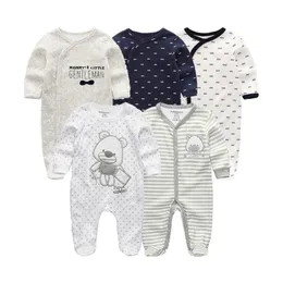 Unisex 5 sztuk / partia Baby Girl Odzież 0-12m Body Bron Chłopiec Z Długim Rękawem Kombinezon Piżamy 211011