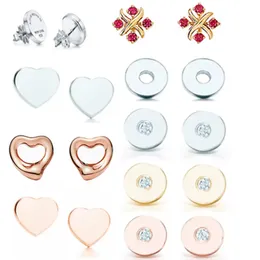 NOVO Presente Brincos de Prata 925 em Forma de Coração Redondo Zircão Número Brinco Moda Jóias X Cruz Designer Amante Casamento Jóias Retorno Amor para Mulheres Logo Luxo