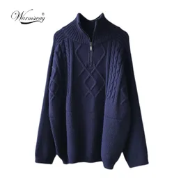 Grube damskie Ciepłe dzianiny Solidne Solidne Długim Rękawem Turtleneck Swetry Pół Zip Up Winter Płaszcz Comfy Odzież C-295 210812