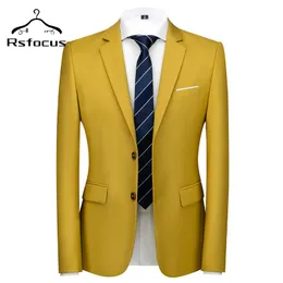 Rsfocus Dark Yellow Casual Blazer Men 2021 Fashion Stylish Solid Wedding Party Outwear Prom Dress Male Formal Blazers XZ084 Men's Suits &