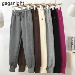 الخريف الشتاء النساء السراويل الدافئة عالية الخصر الصلبة سيدة الرياضة السراويل الشارع الشهير القاع pantalon sweatpants 210601