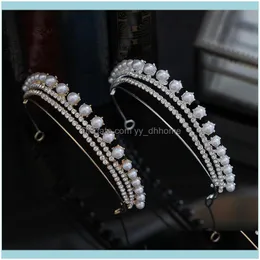 모발 보석 보석류 클라프 바렛 rettes Crystal Pearls Hairband Crown Tiaras Rhinestone Pageant Diadem Bride Headband Headdress Luxury HA