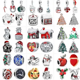 Nowa Choinka Santa Claus Snowman House Renifer Klasyczne Koraliki Fit Pandora Charm Bransoletka DIY Silver Jewelry
