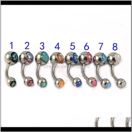 Bell Rings Drop Delivery 2021 Opal Belly Bar Button Ring Navel 316L Rostfritt stål Dubbel Gem Body Piercing Jewelry for Women 14g Wholesal