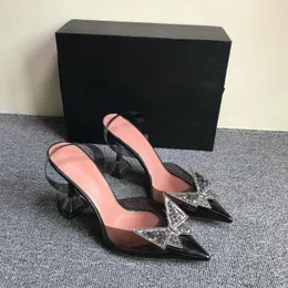 Mode Bowknot Blumenschnalle Damen Sandalen Schwimmbad Bankettschuhe Kristall transparentes Material PVC Weinbecher High Heel Schnürsenkel Box Größe 35-40