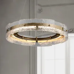 Round Clear Glass LED Chandeliers Modern Light Luxury Ring Living Room Dining Room Bedroom LED Lighting Fixtures Cord Adjustable