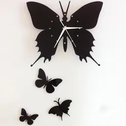 Acrylic Romantic Butterfly 3D Stereo Wall Clock Bedroom Living Room Background Decorative Hanging Black Home Decoration Clocks