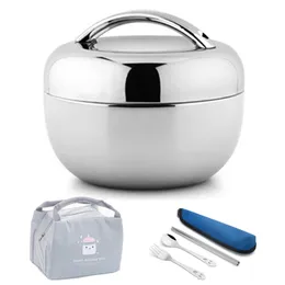 Vacuum Thick Stainless Steel Food Storage Container Thermos Portable Picnic Bento Lunch Box Office Lunchbox Adult Dinnerware Set 210818