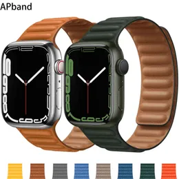 Läderlänk För Apple klocka band 44mm 40mm 41mm 45mm 42mm 38mm original Magnetic Loop armband iWatch series 3 5 4 SE 6 7 band H1123