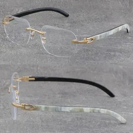 Manliga och kvinnliga ramar vit inuti svart buffel hornram man kvinna optisk original trä glasögon 18k guld ram glasögon Rimless unisex glasögon storlek: 58-18-140