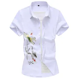 بالإضافة إلى الحجم 5XL 6XL 7XL Fashion Men Printed Shirt Sleeved Sleevived Shirt غير الرسمي على الطراز الصيني القمصان المريحة ذات الحجم الكبير