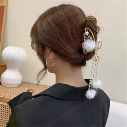 中空クリップバタフライ手作りヘアクリップ陸上ボール模造パールチェーンロングタッセルヘアクローヘアアクセサリー