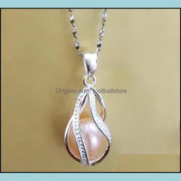 Pendant Necklaces & Pendants Jewelry 18Kgp Twisted Teardrop Shape Pearl Bead Locket Cage, Sterling Sier Helix Mounting For Diy Bracelet Neck