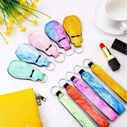 Packing Bags Neoprene Marble Series Chapstick Holder Wristlet Lanyard Keychain Set Lipstick Cover Hand Wrist Strap Keychains For Women Girls Travel Accessories