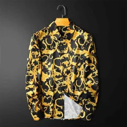 Luxury Gold Paisley Barock Shirt Autumn Long Sleeve Casual Slim Fit Camisa Masculine Black Chemise Homme 5XL 210626