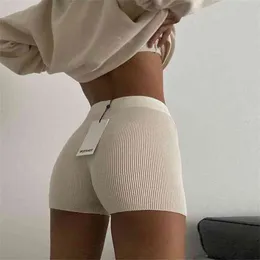 Casual Fashion White Women Knitted Biker Bodycon Shorts Summer Cotton Sweat Mini Sexy Femme Black 210719