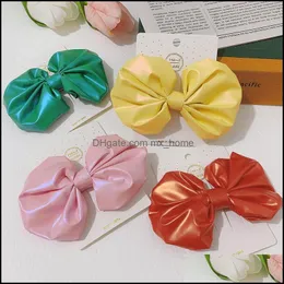 Hair Aessories Baby, Kids Maternità Colore brillante Pu Fiocchi rotondi in pelle per ragazze Cute Laser Bowknot Prese a forcina Top Head Barettes Headwe