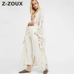 Getsring Women Bluzki V Neck Z Długim Rękawem Koronki Top Up Hollow Out Koszule Sexy Cardigans White Bluzka 210513