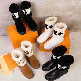 Designer Brand Winter Women Snow Boots Suede Real Fur Slides Leather Waterproof Warm Knee High Heel Boot Size 35-41
