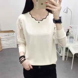 OHCLOTHING Lace Sweater female Bottom Blouse Long Sleeve Loose Spring Thin Knitted Trend 211011