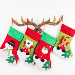 Santa Claus Elk Bear Skriv ut Nyår Julstrumpor Candy Giftväska Corduroy Mouth Medium Xmas Tree Pendant Decoration