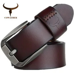 COWATHER Cinture in vera pelle di mucca con fibbia ad ardiglione stile vintage per uomo 130cm cintura da uomo di alta qualità cinturones hombre 220224