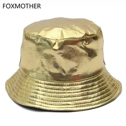 Cloches Foxmother Gold Sliver Shiny Metallic Buckethat Fishman Hat Fishing Caps Bob Women Mens Party