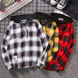 Camisas casuais para homens Harajuku Moda Masculino Streetwear Hoodies camisa xadrez Primavera Primavera Outono Printing Tops Camisas de Hombre Ropa