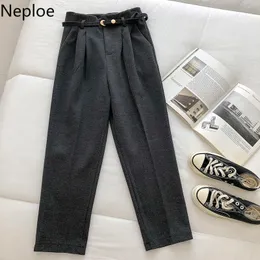 NELLOE весенние корейские женские гаренные брюки с поясом с высокой талией Slim Fit Formate Formers OL сплошной цвет элегантные повседневные спортивные штаны 210422
