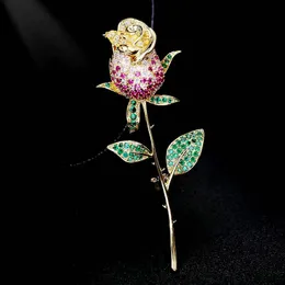 Sinzry Exquisite Smycken Tillbehör Mode Färgglada Cubic Zircon Rose Flower Brosch Pin Lady Collar Spänne