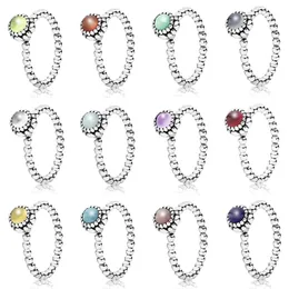 High-quality 100% S925 Sterling Silver December 1: 1 Birthday Stone Ring Zircon Pink Peridot Gray Garnet Multicolor Choice 211217